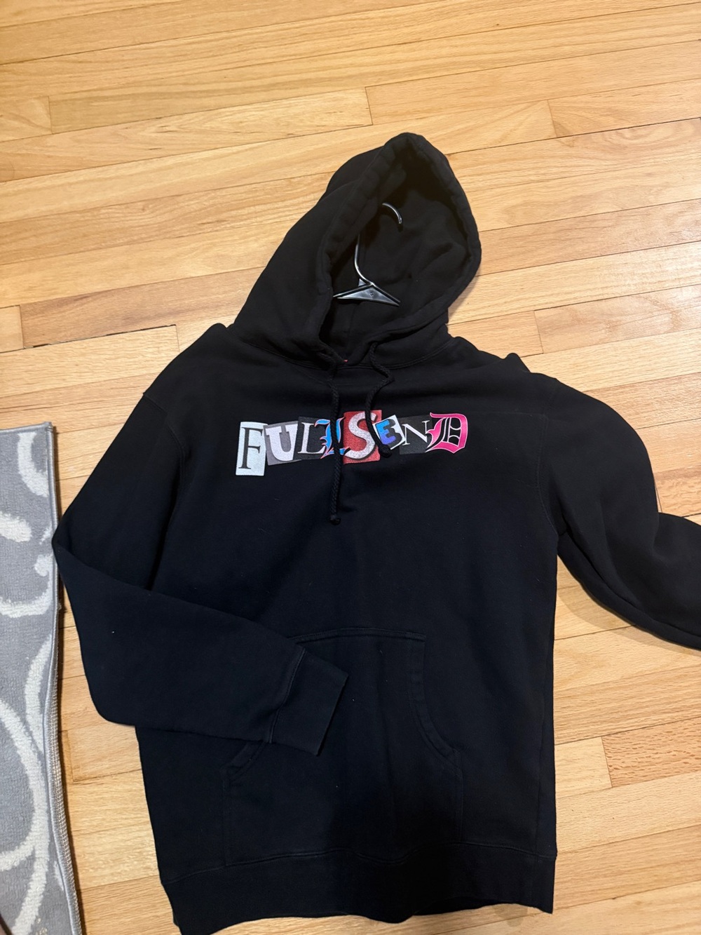 Black Pullover Hoodie with Multicolor 'Full Send' Logo